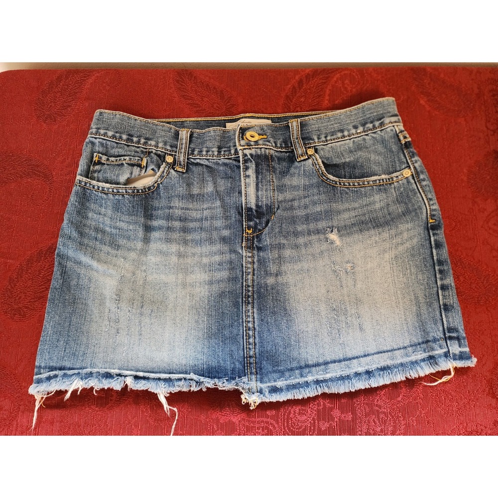 Vintage Y2K Old Navy Micro Mini Skirt Denim Distressed Ultra Low Rise Size 6